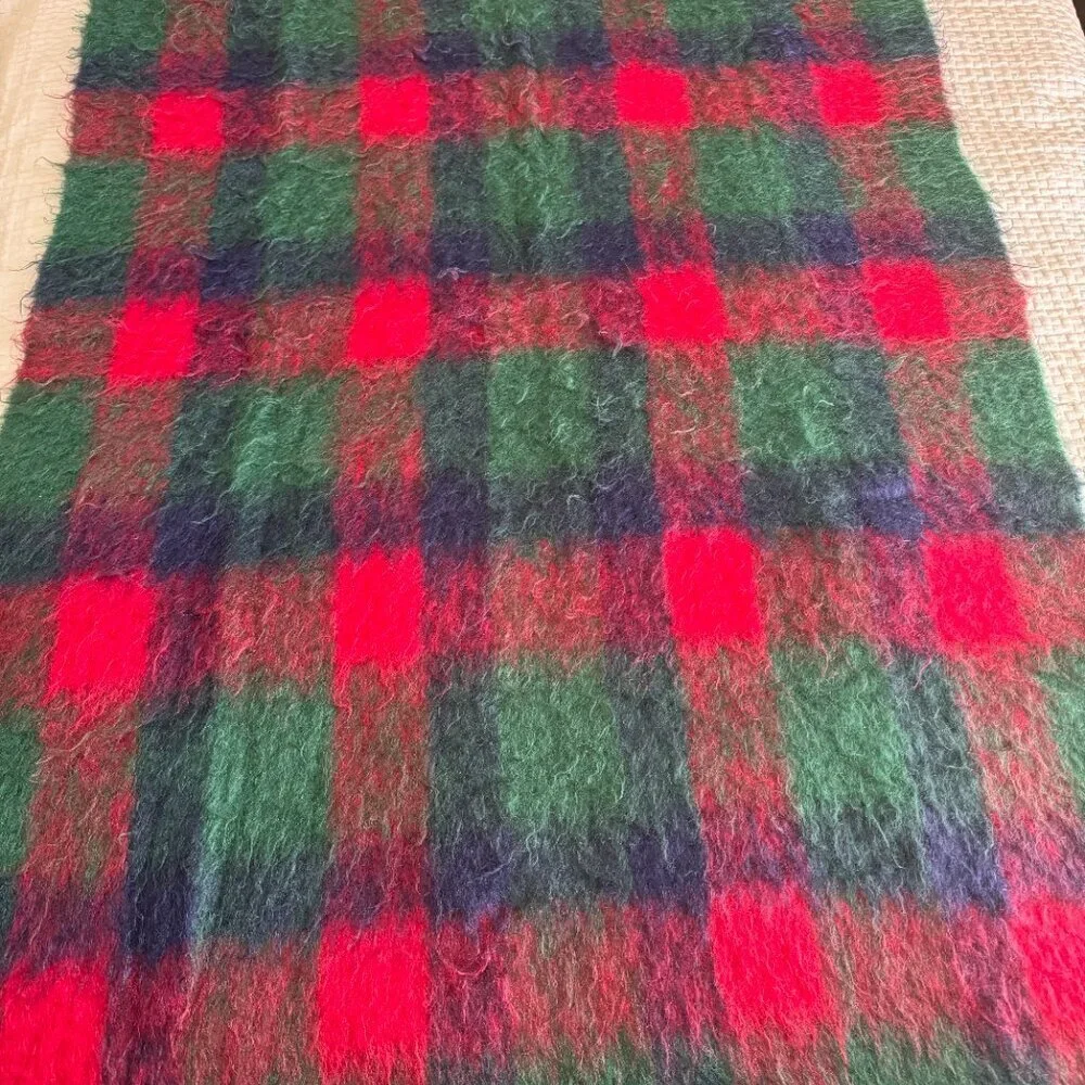 Glen Scotland Mohair Blanket 46 x 70 in Green & Red Plaid Trimingham’s Throw